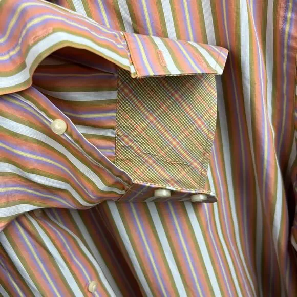 Tailor Byrd Mens Large Dress Shirt Button up Stiped Careerwear Office Salmon - Picture 8 of 14